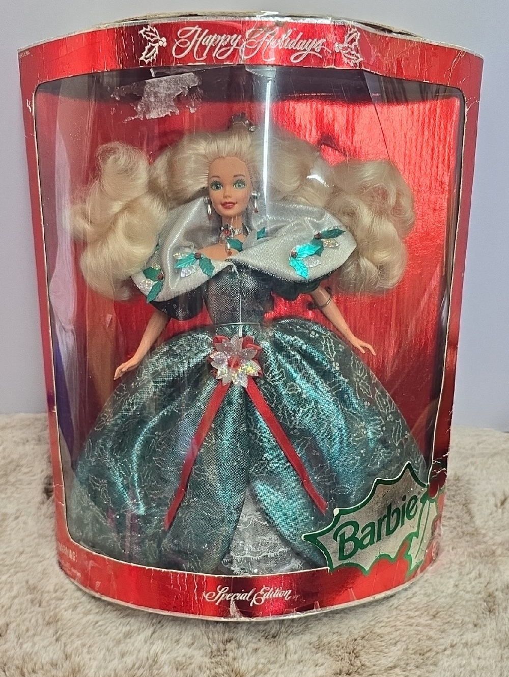 Barbie Teal & Silver Holiday Doll with Red Accents